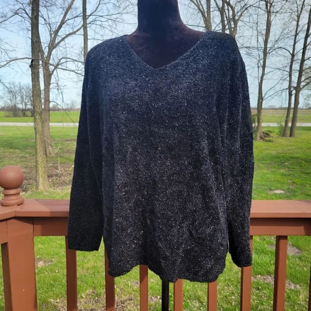 Working Classics Design Ladies Black Vneck Pullover Long Sleeve Sweater, 18/20